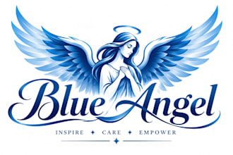 design a spiritual and charities blue angel logo for your brand or business