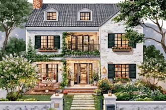 create a painted watercolor house portrait of your home