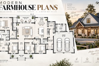 desgn farmhouse floor plans, modern layouts with architectural drawings