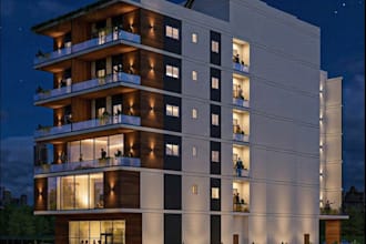 visualize 3d residential apartment, multistory building exterior, enscape render