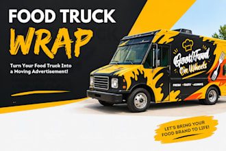 design a modern food truck wrap, concession trailer, or food van graphic
