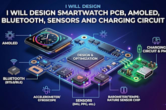 design smartwatch pcb, amoled, bluetooth, sensors and charging circuit