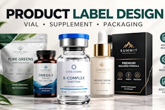 design product label, vial label and supplement packaging