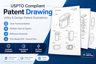 create uspto compliant patent drawings, utility patent illustration and figures