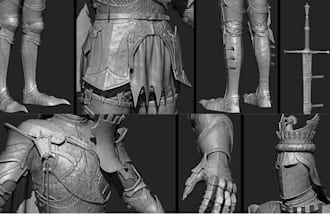 sculpt realistic 3d plate armor 3d helment,  weapon for 3d print, cosplay model