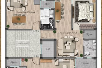 do professional 2d floor plan rendering in photoshop for real estate