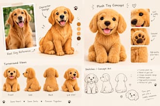 design a custom plush toy character illustration and concept art