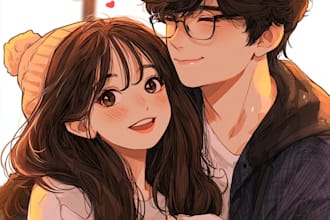 draw anime couple, oc couple, romantic art for you