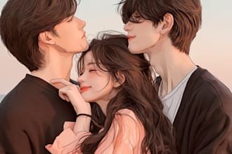 draw anime, manga couple character illustration