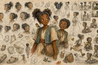 create hand drawn childrens book character designs