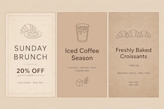 design aesthetic social media posters, flyers and cafe offer