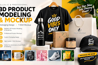 do realistic 3d product modeling mockup packaging design tshirt mockup design
