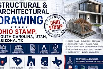 structural and architectural drawing ohio stamp, south carolina utah arizona, tx