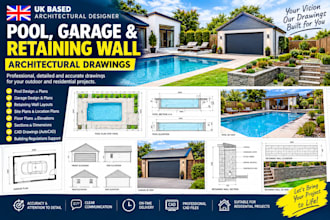 design UK pool garage and retaining wall architectural drawings