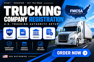 register your US trucking company, dot, mc number, fmcsa authority and boc 3
