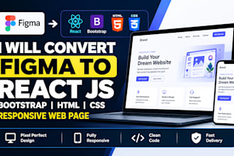 convert figma to react js bootstrap html css responsive web page