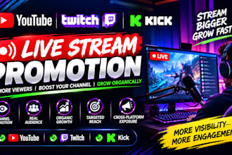 increase your youtube live stream viewers twitch kick with organic promotion