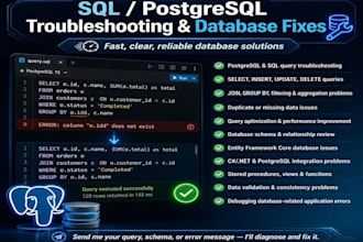 fix sql postgresql queries and database problems