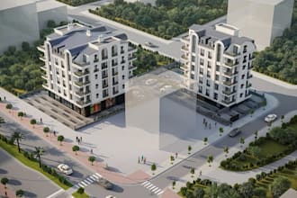estate 3d residential building,apartment complex,parking lot,cgi exterior render