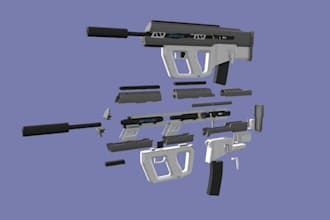 design custom cad airsoft toy gun, part and ergonomic product with animation
