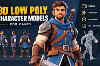 create 3d low poly character models for game assets with rigging and animation