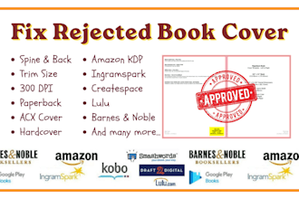resize, format, fix rejected book cover amazon kdp, ingramspark, lulu, acx cover