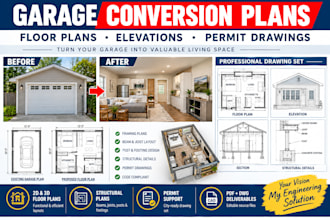 design garage conversion plans, floor plans and permit drawings