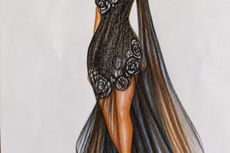 draw a custom fashion design and outfit illustration