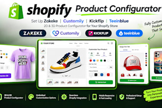 set up zakeke customily kickflip teeinblue 2d 3d shopify product configurator