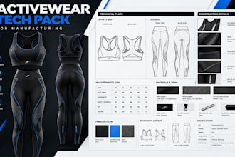 create activewear tech pack for leggings and sportswear