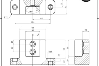 redraw engineering technical blueprint, geometric plan, orthographic projection