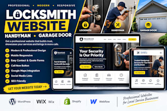 design garage doorlocksmith website, locksmith landing page, handyman website