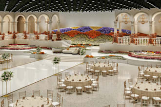 decorate luxury wedding ballroom,grand reception design, 3d event hall rendering