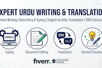 do urdu content writing typing in word and translation