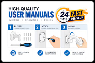 draw step by step instruction manual, assembly, installation guide for product