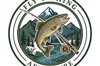 design a cool unique fishing fly sticker and fishing logo