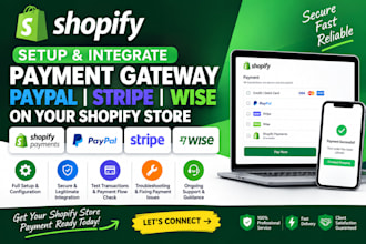create verified shopify payment,paypal,wise,stripe integrations gateway