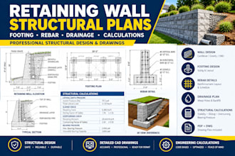 design retaining wall plans with footing rebar drainage calculations