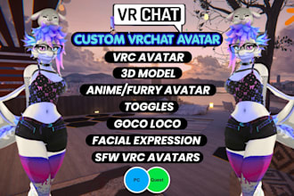 create 3d sfw vrchat avatar furry avatar, anime avatar vr character for pc quest