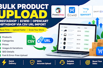 bulk product upload prestashop ecwid opencart shift4shop via csv url import