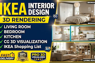 ikea interior design bedroom kitchen 3d living room, bedroom, cg