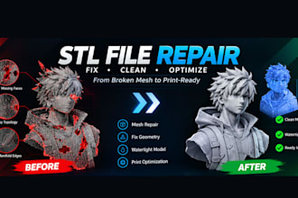 fix and repair stl file, edit custom stl file modification for 3d printing