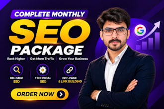 provide complete monthly SEO GEO aeo on page off page and link building services