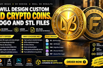 design custom 3d crypto coins, logo and stl files