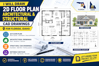 draw 2d floor plan, architectural and structural cad drawings for florida, idaho