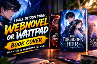 design a webnovel or wattpad book cover in anime and manhwa style