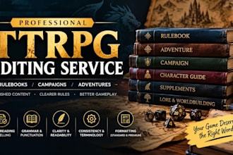 edit, proofread, and format ttrpg books, campaigns, and adventures, or tablet