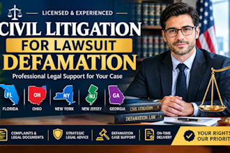 licensed florida ihio ny nj ga civil litigation for lawsuit lawyer defamation