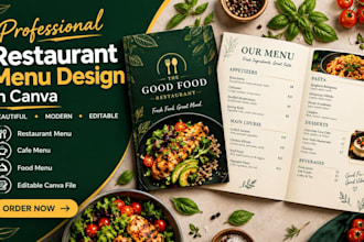 design a restaurant menu, cafe menu, or food menu in canva