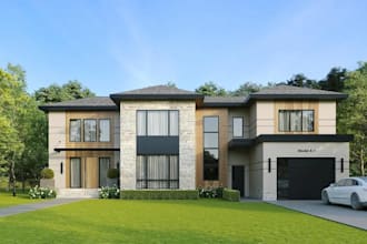 photorealism3d modern stone exterior,cgi brick villa,contemporary home rendering